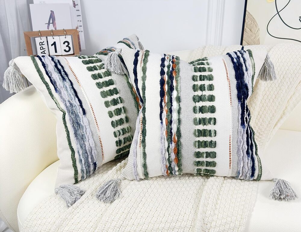 4598 Boho Throw Pillow Covers 16x16 Aesthetic Neutral Boucle Couch Pillow